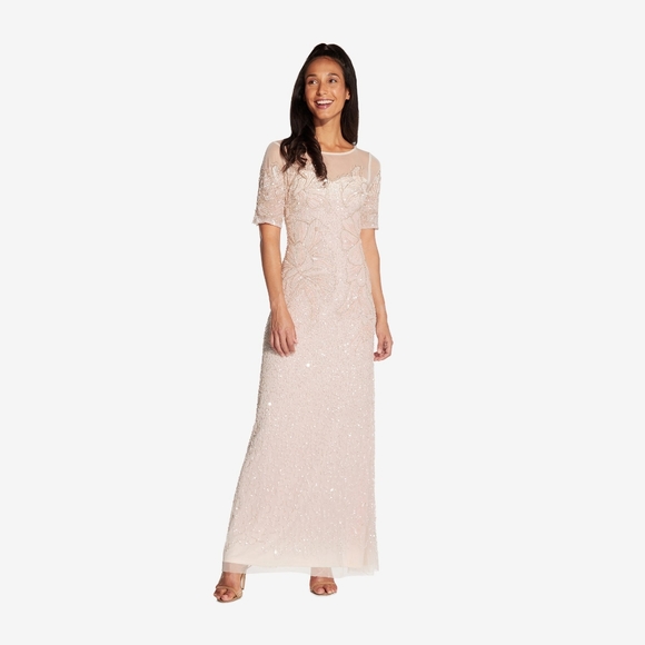 Adrianna Papell Dresses Beaded Elbow Sleeve Gown Poshmark